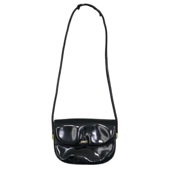 Vintage GUCCI Black Patent Leather Crossbody Shoulder Purse Handbag - Picture 1 of 8